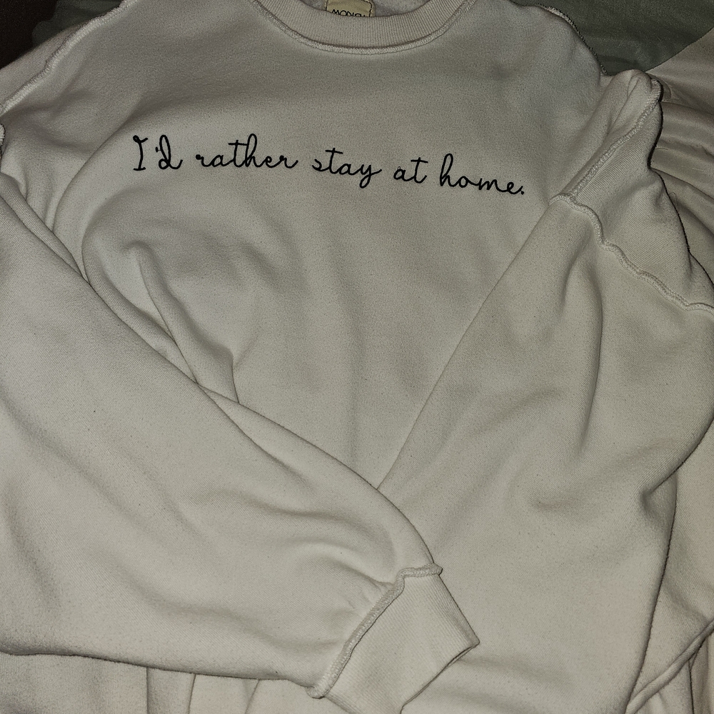 White Sweatshirt with Embroidered Text